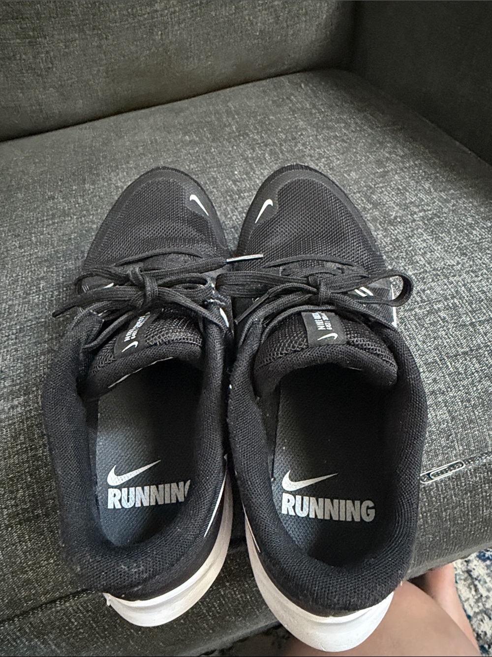 Nike Black and White Running Shoe with Striped Swoosh - Picture 3 of 5